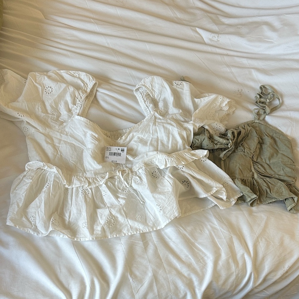 American Eagle White (new with tags) and Olive Blouse Set